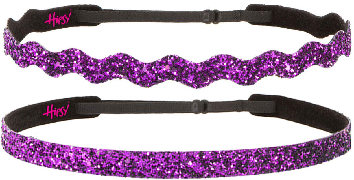 Hipsy PLUS Size Adjustable No Slip Sparkly Bling Headbands for Women, Girls & Teens - 2 Pack Glitter Mixed Fuchsia Headbands for Workout, Yoga, Running & Everyday Fashion Accessories