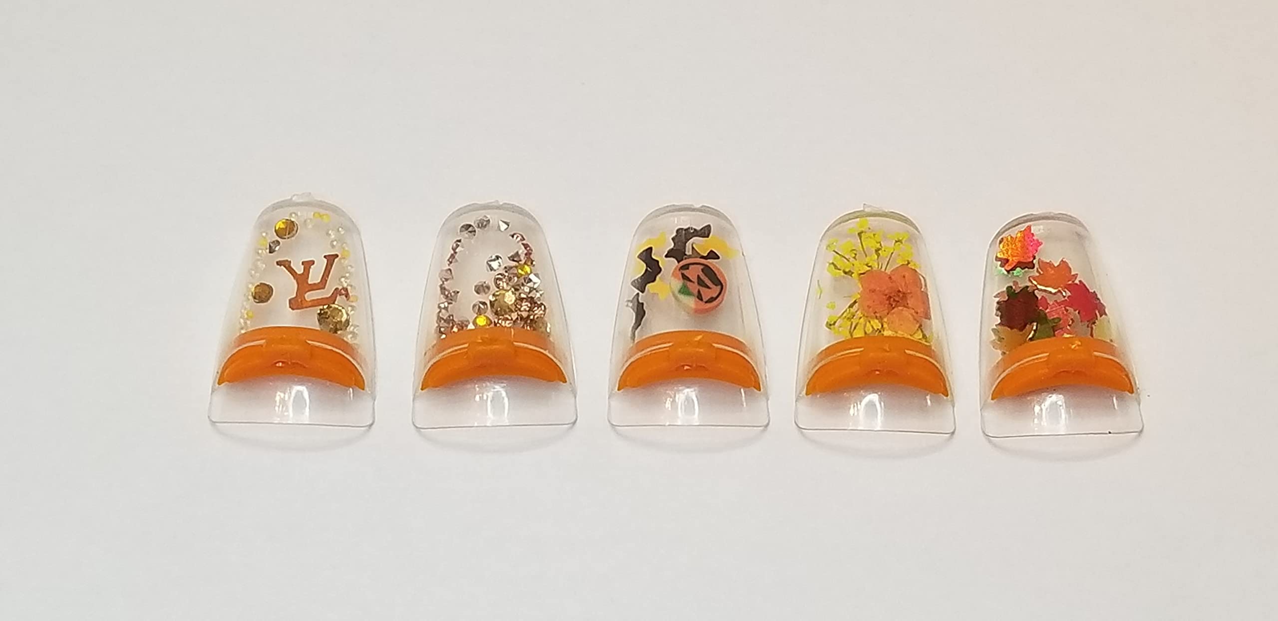 Clear Aquarium False Nail Tips with Orange Cork - Long-Lasting Press-On Nails for Manicures, Parties & Special Occasions