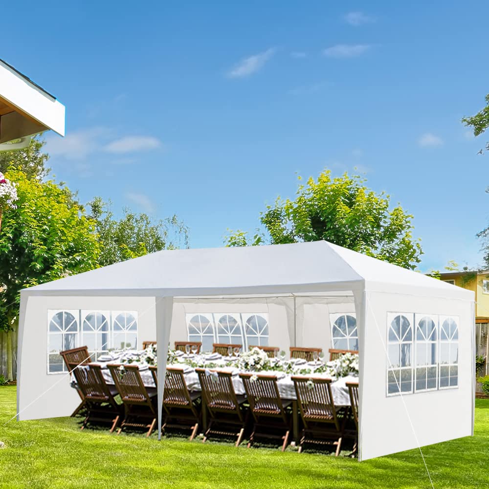 10x20ft White Party Canopy Tent with Sidewalls & 4 Windows - Waterproof Outdoor Wedding Gazebo, Event Shelter with Spiral Tubes for Backyard Parties, Festivals, Camping & Outdoor Gatherings