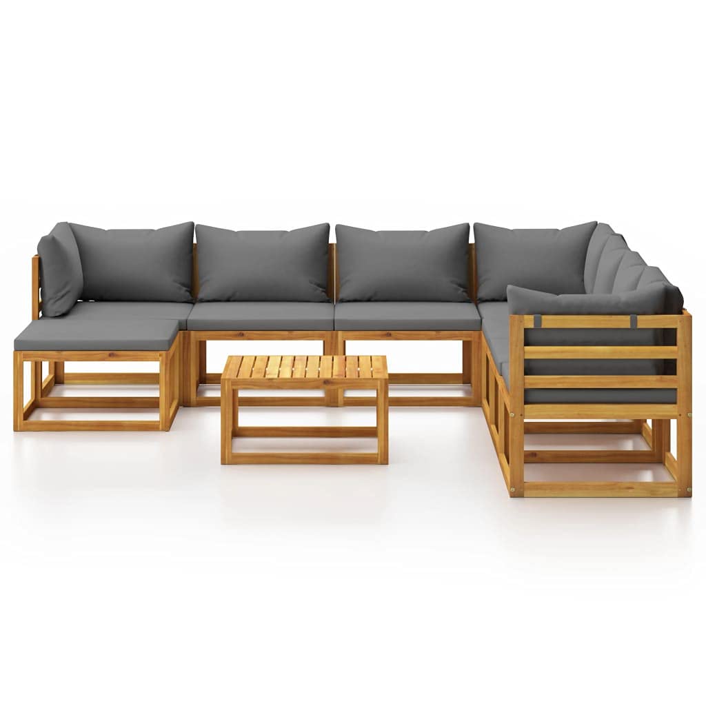 9-Piece Patio Furniture Sectional Set - Acacia Wood Outdoor Garden Lounge Sofa with Cushions, Coffee Table & Footrest - Perfect for Backyard, Poolside or Deck Relaxation