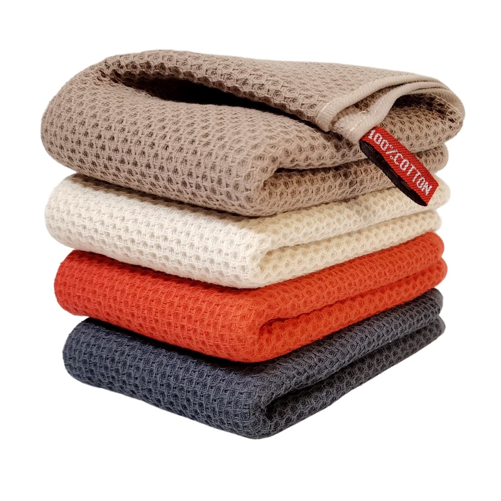 Premium 100% Cotton Waffle Weave Dish Towels - Ultra Absorbent & Soft Kitchen Hand Towels for Cleaning & Drying - 13