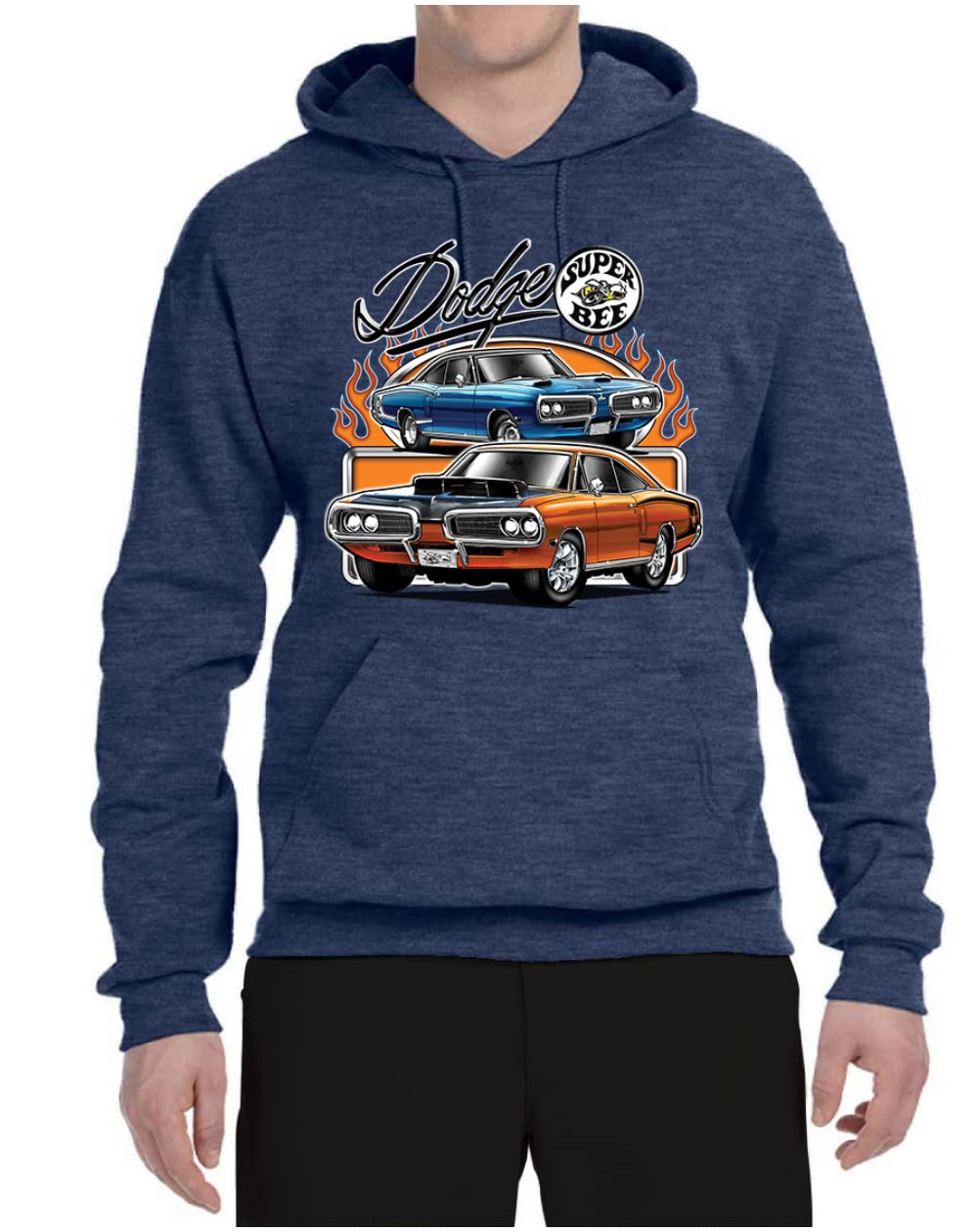 Wild Bobby Flaming Dodge Super Bee Muscle Car Graphic Hoodie - Unisex Pullover Sweatshirt for Car Enthusiasts - Perfect for Car Shows, Racing Events & Casual Wear