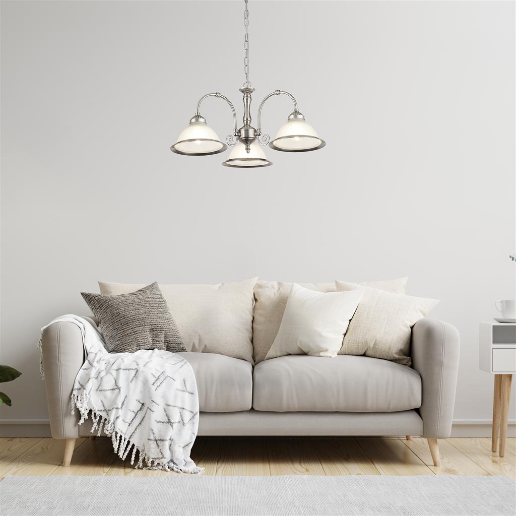 Vintage Style 3/5Lt Multi-Arm Pendant Light - Antique Brass & Satin Silver Finish for Kitchen Island, Dining Room, or Bar Lighting