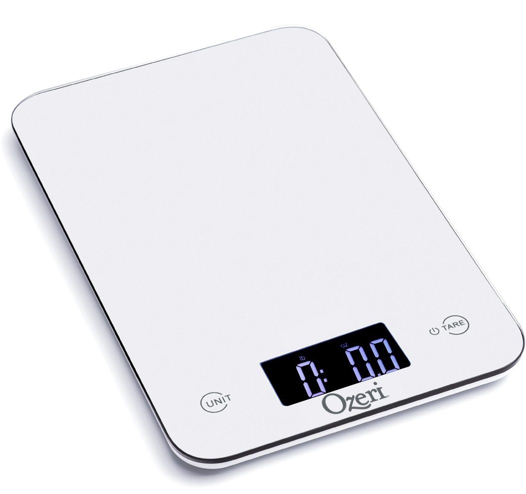 Ozeri Touch Professional Tempered Glass Digital Kitchen Scale - 11 lbs Capacity, 0.1 oz Precision, LCD Display - Perfect for Baking, Cooking, Meal Prep & Portion Control (White)
