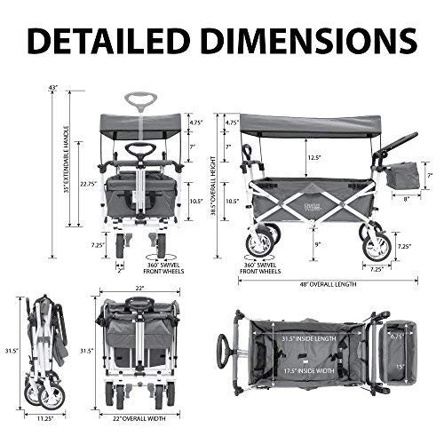 Best Push Pull Wagon for Kids - Foldable Outdoor Stroller with Removable Canopy & Safety Harness | Adjustable Handle Collapsible Garden Cart | Perfect for Beach, Park, Camping & Shopping (Purple)