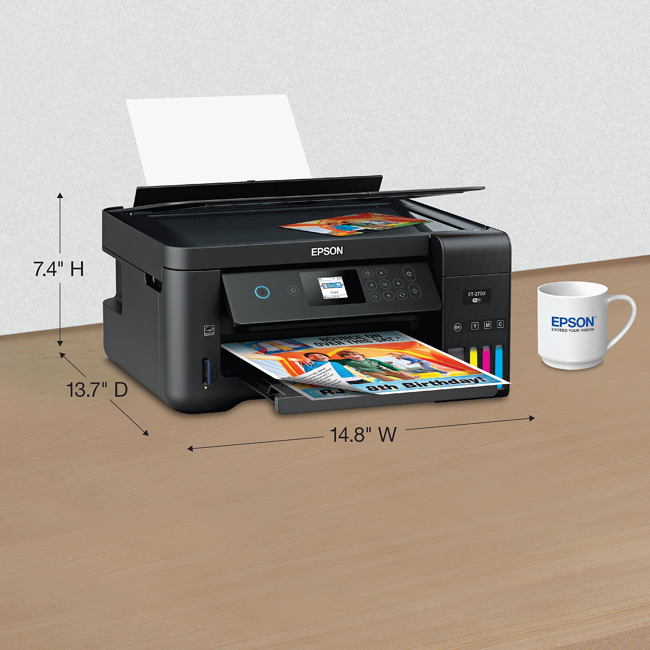 Epson Expression ET-2750 EcoTank Wireless Color All-in-One Printer with Scanner, Copier & Supertank - Refurbished | Perfect for Home Office, Small Business & Remote Work Printing Needs