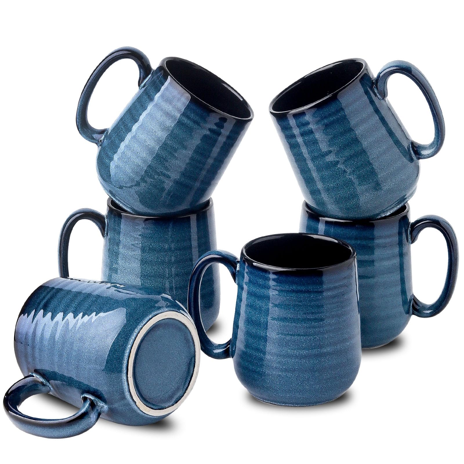 Hasense 12oz Ceramic Coffee Mugs Set of 6 - Blue Handled Tea Cups for Coffee, Tea & Cocoa - Dishwasher & Microwave Safe - Perfect for Home, Office & Gifts