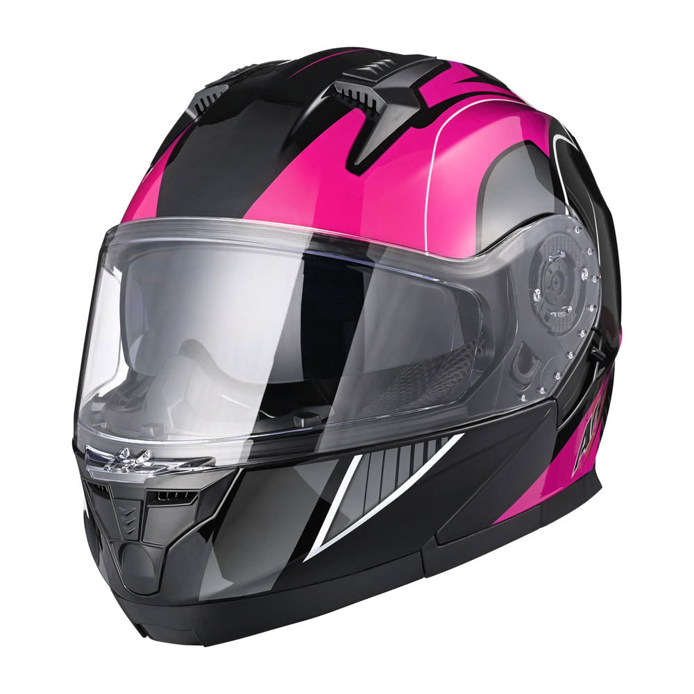 TheLAShop Modular Motorcycle Helmet RUN M3 - DOT Approved Flip-Up Full Face Helmet in Black & Pink for Men & Women - Perfect for Commuting, Touring & Street Riding