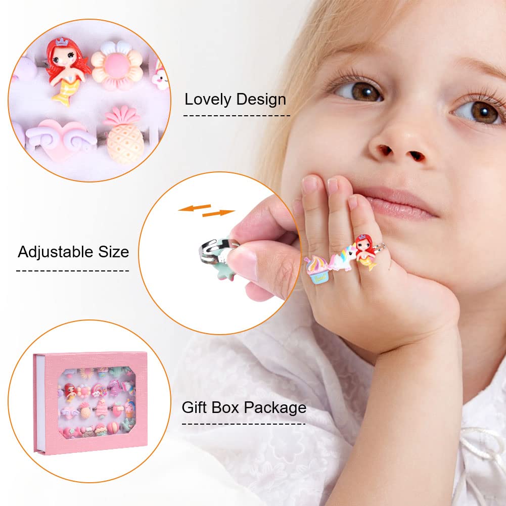 24 PCS Adjustable Pretend Play Rings for Girls 3-12 Years Old - No Duplicates, Perfect for Dress Up, Role Play & Birthday Gifts - Ideal for Parties, Holidays & Imaginative Play