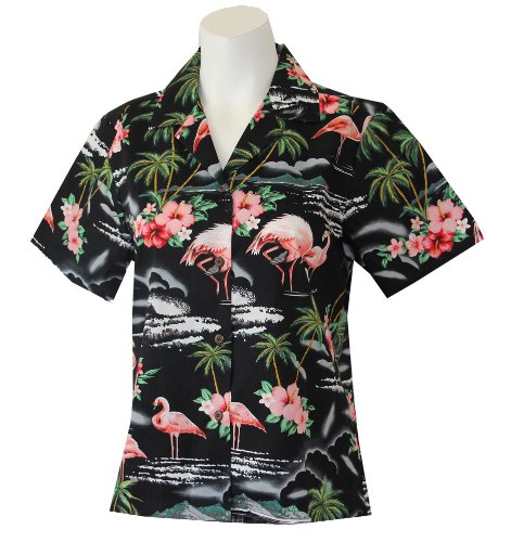 RJC Women's Flamingo Island Hawaiian Camp Shirt - Pink, Small Size | Tropical Vacation Shirt for Beach, Summer & Casual Outfits