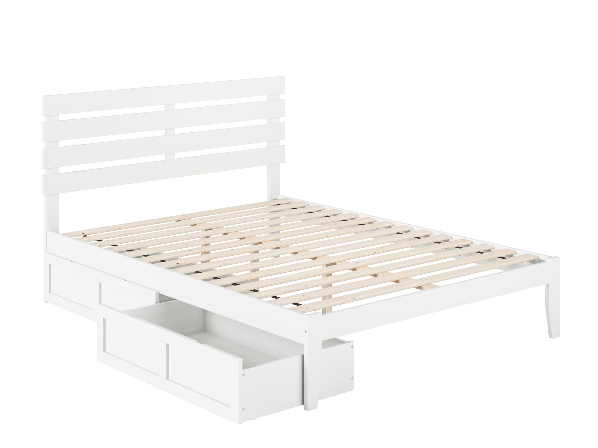 AFI Oxford Queen Size Platform Bed with Storage Drawers & USB Charging Station, White - Modern Bedroom Furniture with Underbed Storage for Small Spaces & Nightstand Charging Convenience