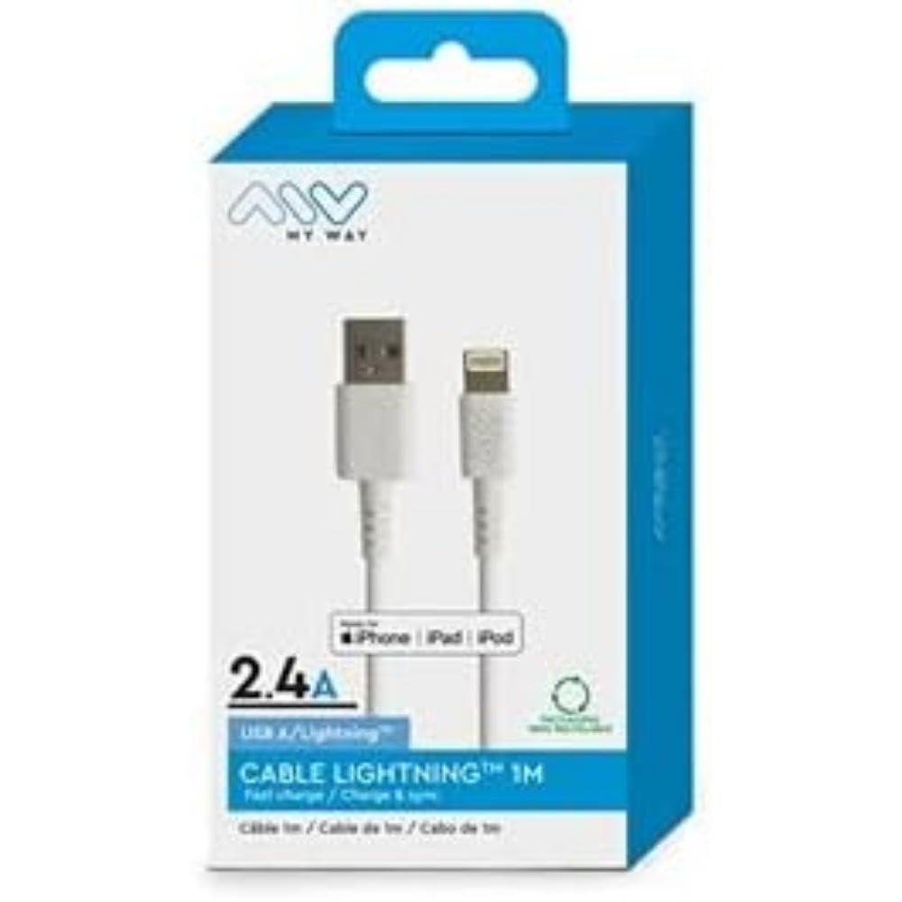 MYWAY Certified MFi Lightning to USB Cable 3.3ft (1M) - Fast Charging & Sync for iPhone, iPad - Durable White Braided Cord for Home, Office & Travel