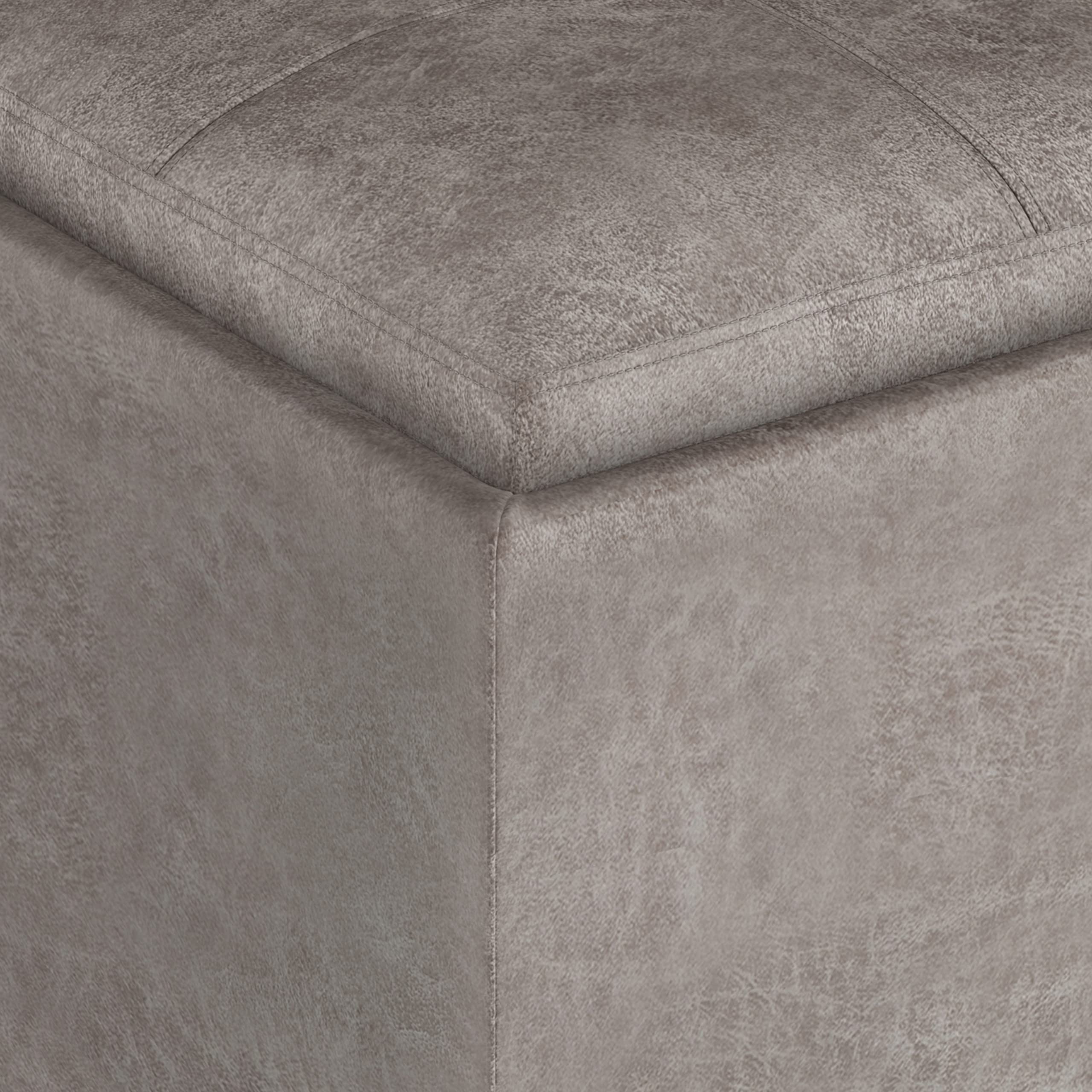 SIMPLIHOME Rockwood Wide Square Cube Storage Ottoman with Tray - 18 Inch, Taupe Vegan Faux Leather, Distressed Grey - Modern Living Room, Entryway & Family Room Furniture for Home Organization & Extra Seating