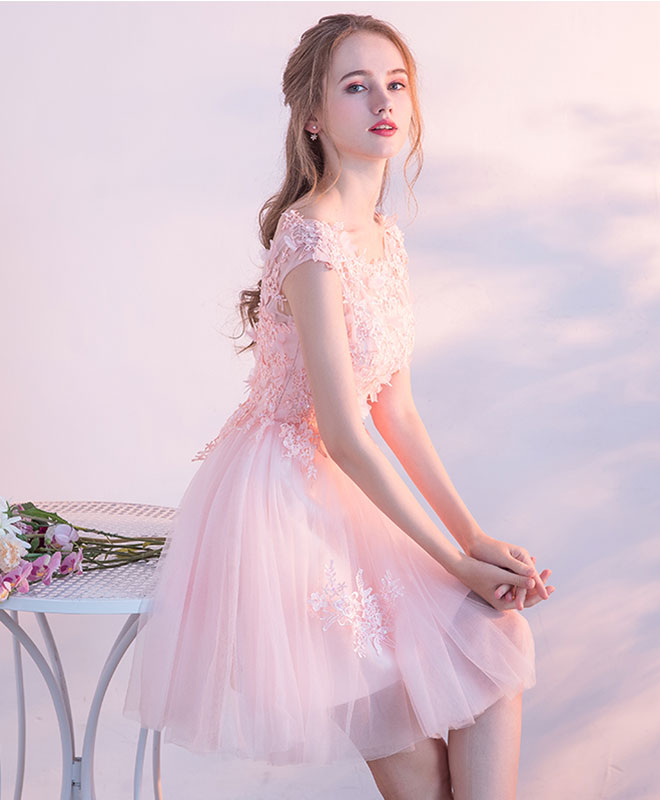 Elegant Pink Lace Tulle Short Prom Dress for Women - Cute Homecoming Party Dress - Perfect for Prom Night, Homecoming Dance & Special Occasions