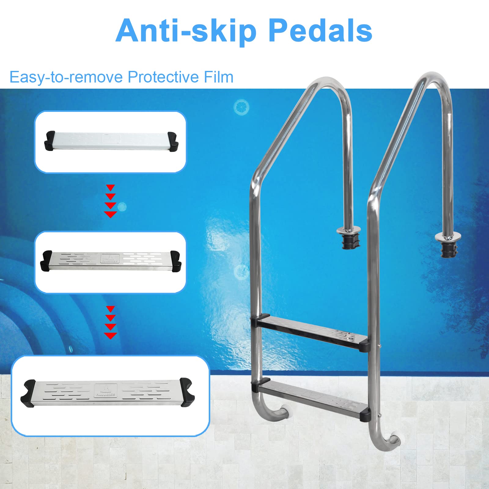 DOEL 2-Step Stainless Steel Pool Ladder for In-Ground Swimming Pools | 304 Stainless Steel | Non-Slip Design | 440lb Weight Capacity | Perfect for Easy Pool Entry & Exit, Backyard Swimming Safety