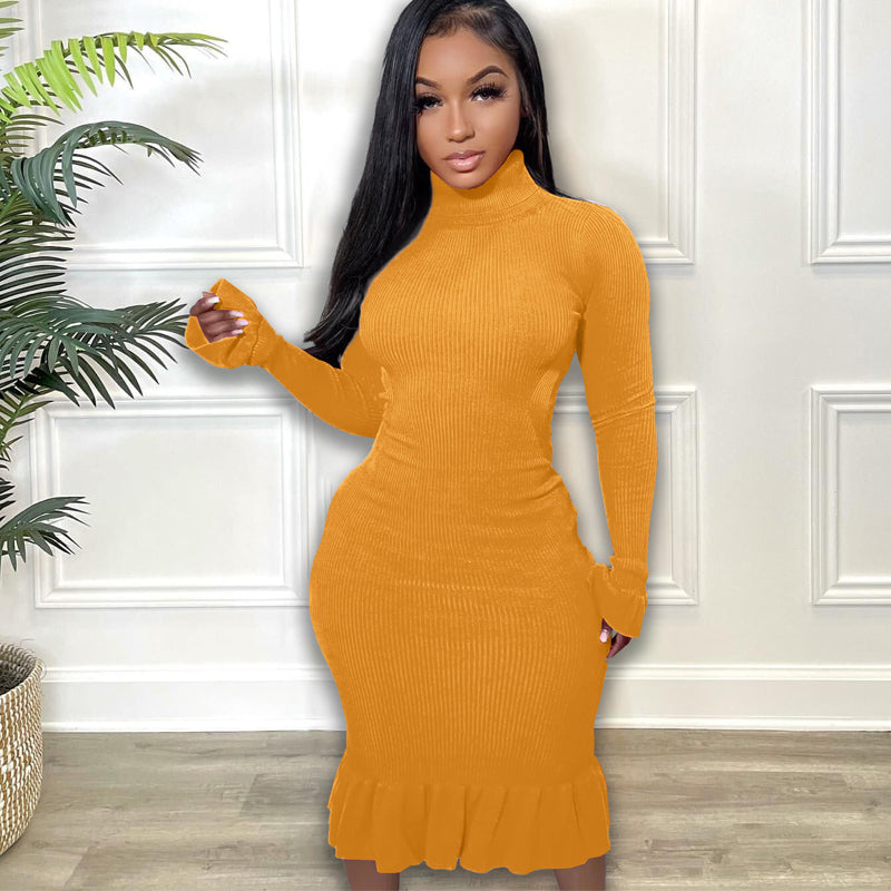 Elegant Flared Sleeve High Neck Dress for Women - Perfect for Date Night, Cocktail Parties & Special Occasions