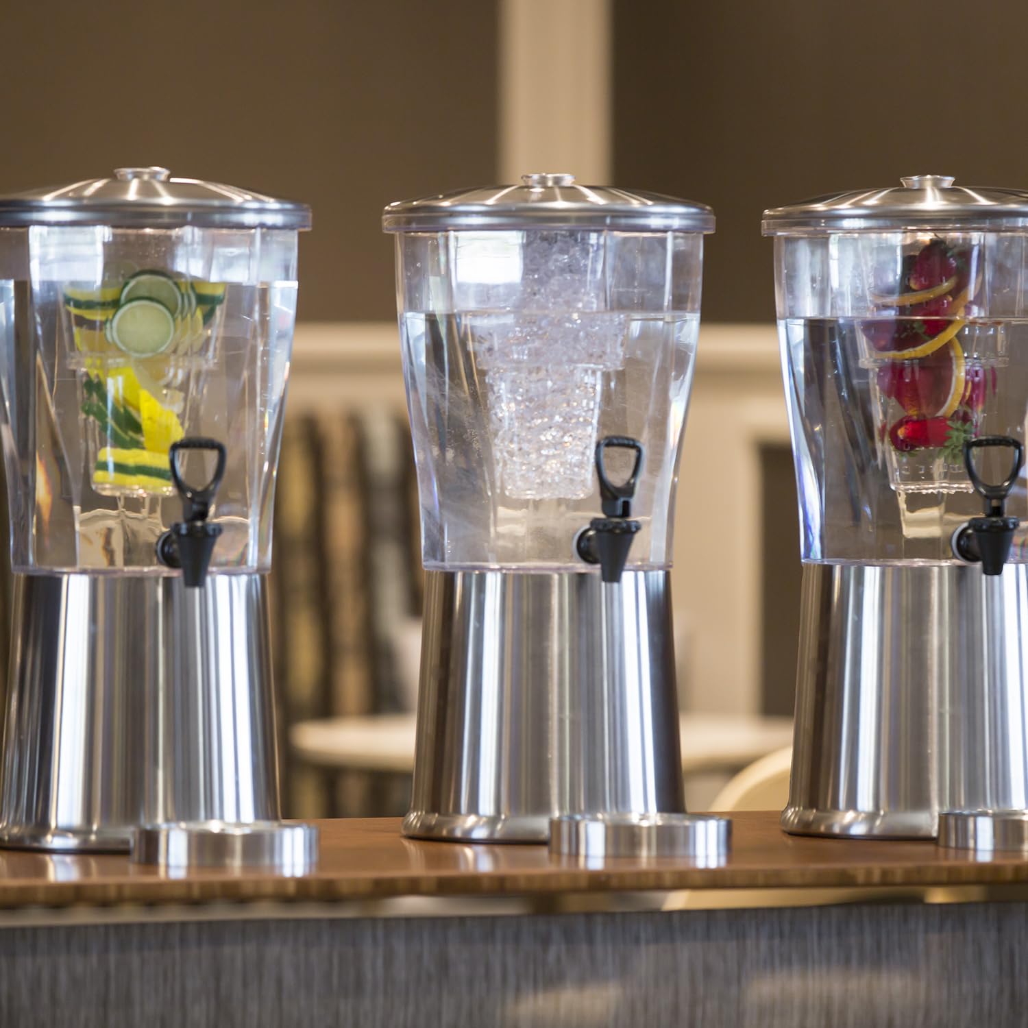3 Gallon Round Beverage Dispenser with Plastic Container & Infuser Tube - Stainless Steel Base & Lid, NSF Certified - Perfect for Parties, Events & Catering