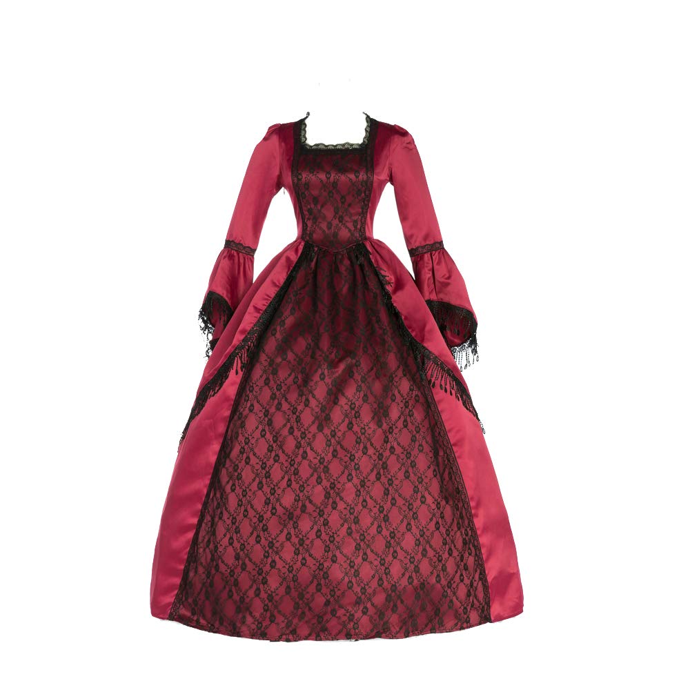 Victorian Rococo Dress for Women - Elegant Burgundy Maiden Costume for Masquerade Ball, Renaissance Fair, Cosplay & Halloween (XS)