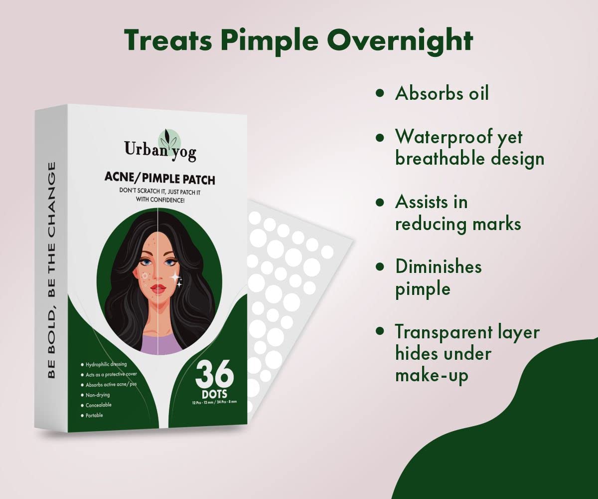 Urban Yog Acne Pimple Patch - Invisible Hydrocolloid Facial Stickers for Acne Treatment (36 Circular Dots) | Perfect for Overnight Spot Treatment & Daily Blemish Cover