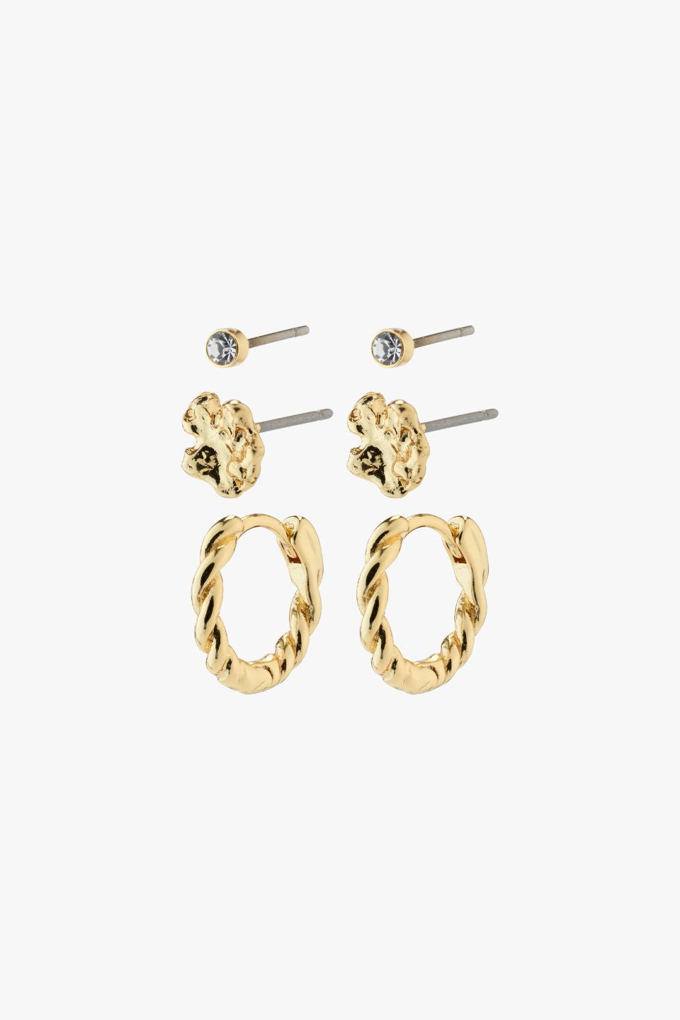 Emanuelle Gold Crystal Stud & Hoop Earrings Set of 3 - Elegant Jewelry for Women, Perfect for Parties, Weddings & Everyday Wear