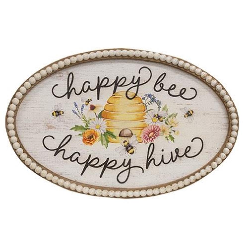 Happy Bee Happy Hive Beaded Sign - Rustic Wooden Wall Decor for Home, Nursery & Farmhouse - Perfect for Beekeeping Gifts & Honey-Themed Room Decor