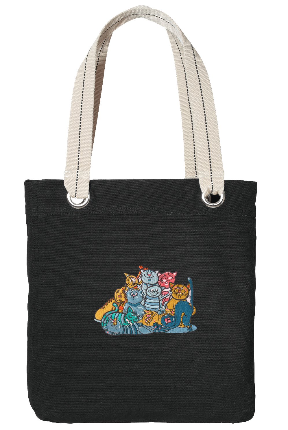 Premium Cotton Canvas Cat Lover Tote Bag - Stylish Black Cat Print Shopping Bag for Women, Grocery, Beach & Work Commute