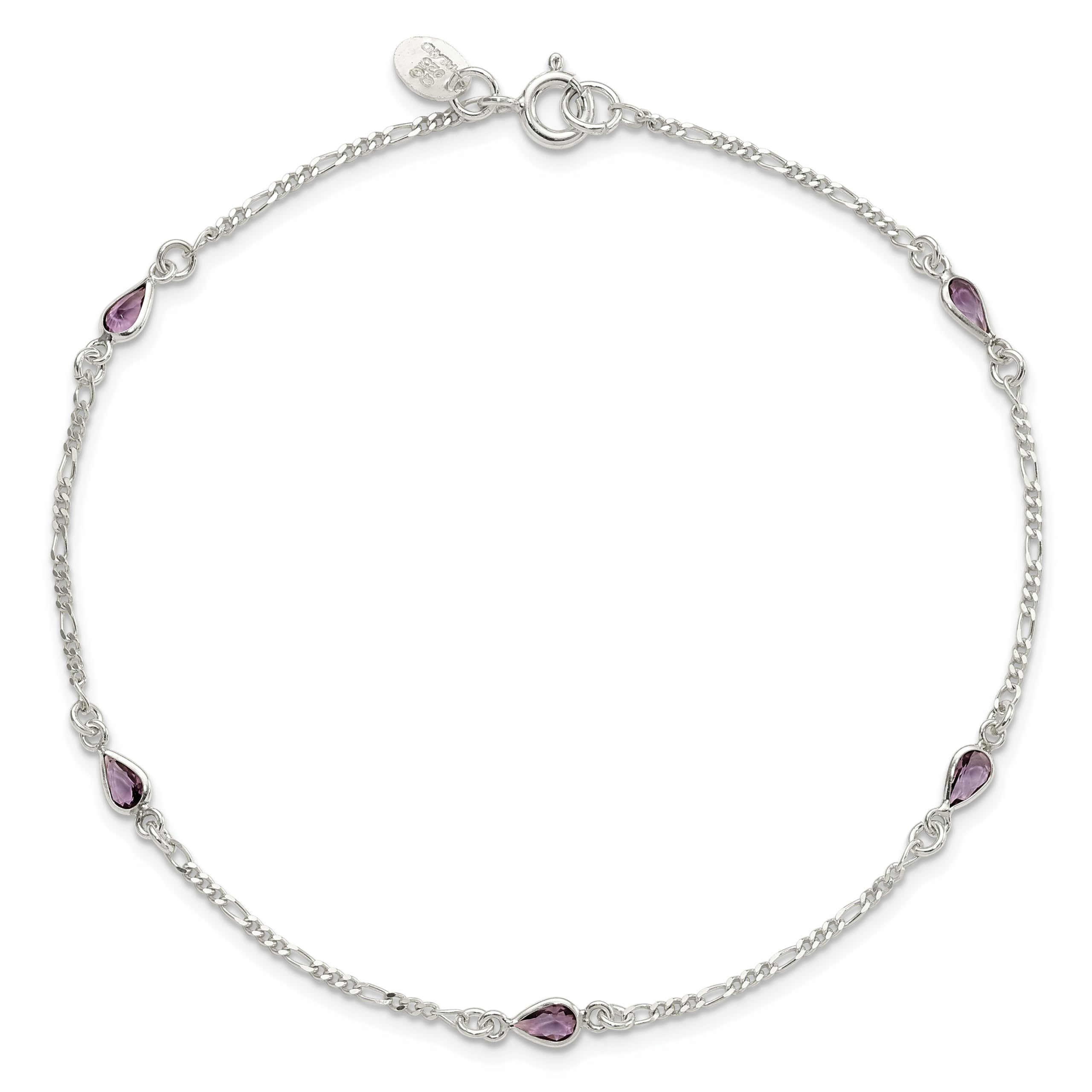 925 Sterling Silver Purple Glass Ankle Bracelet for Women - Elegant Summer Beach Jewelry Gift | Perfect for Vacations, Weddings & Boho Fashion