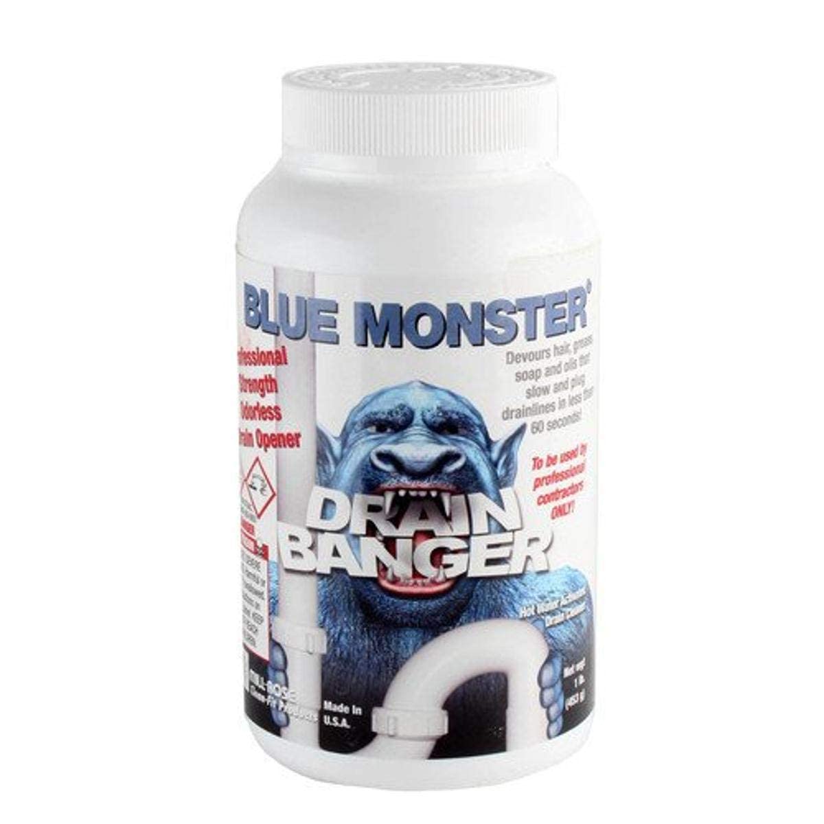 Blue Monster Drain Banger Drain Cleaner (1 lb.) - Pack of 2 - Powerful Clog Remover for Kitchen Sinks, Showers & Bathtubs - Fast-Acting Foaming Formula