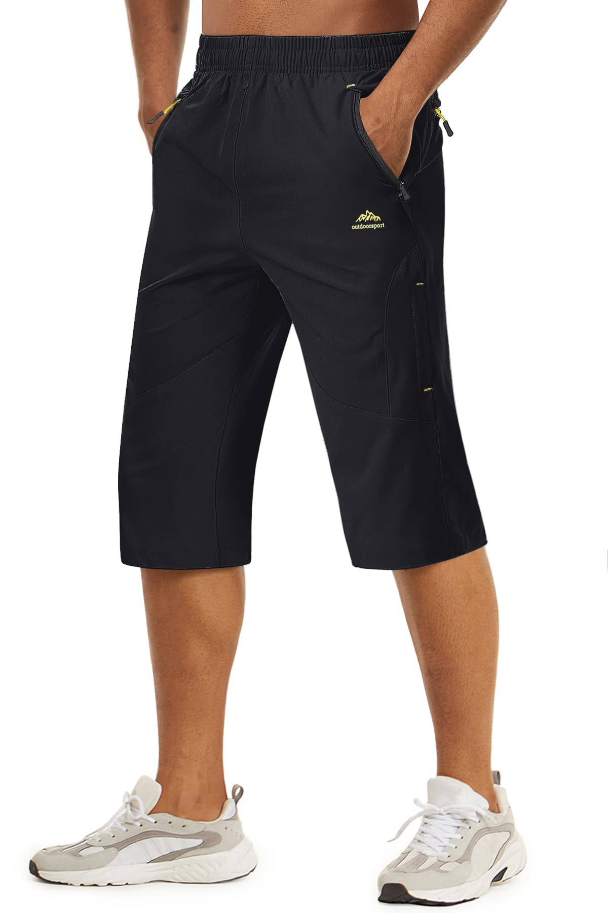 TACVASEN Men's Quick Dry Hiking 3/4 Long Capri Shorts - Athletic Workout Running Shorts with Zipper Pockets | Perfect for Outdoor Adventures, Gym & Travel