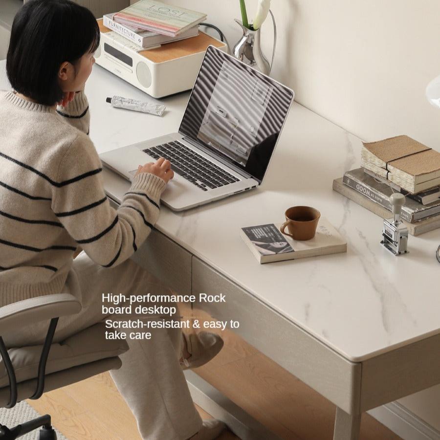 Solid Oak Wood Desk with Drawer - Warm & Elegant Writing Table for Home Office, Study Room or Library - Durable Wooden Workstation for Professionals & Students