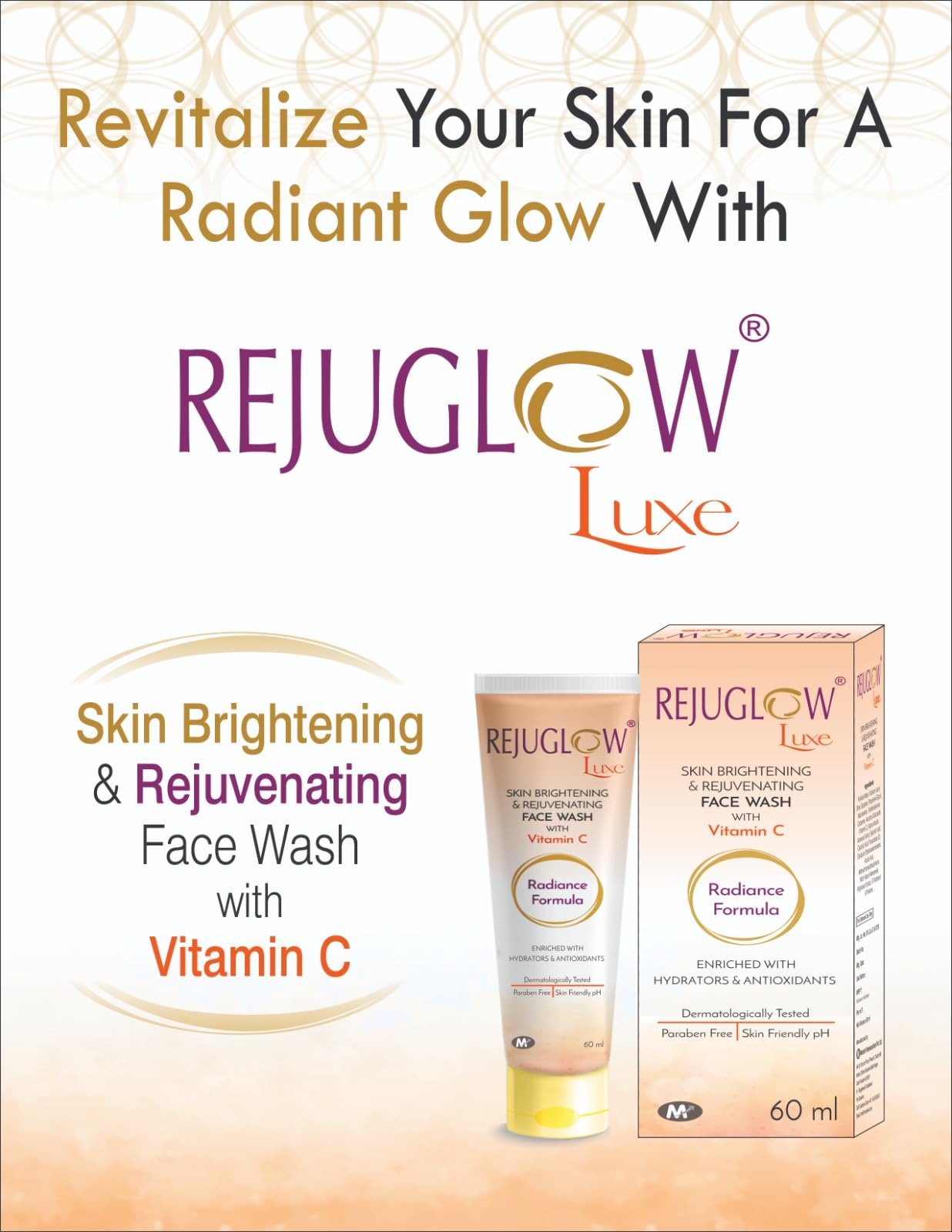 Rejuglow Luxe Vitamin C Face Wash - Skin Brightening & Rejuvenating Cleanser (60ml) for Glowing Complexion | Morning & Night Skincare Routine