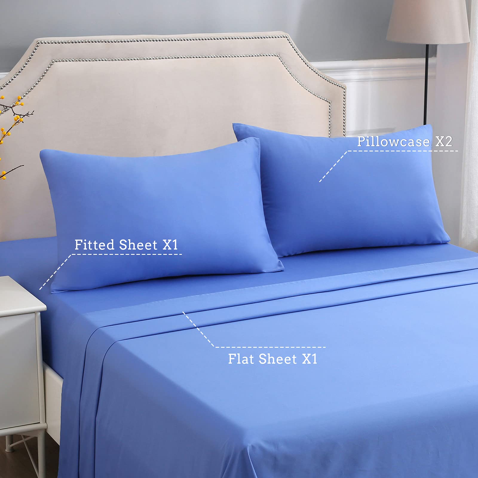 Premium Cooling Microfiber Bed Sheets Set - Queen Size Deep Pocket 4-Piece Set (Sky Blue) | Shrink & Fade Resistant, Ultra Soft & Breathable | Perfect for Hotels, Apartments & Master Bedrooms | Stay Cool All Night for Restful Sleep