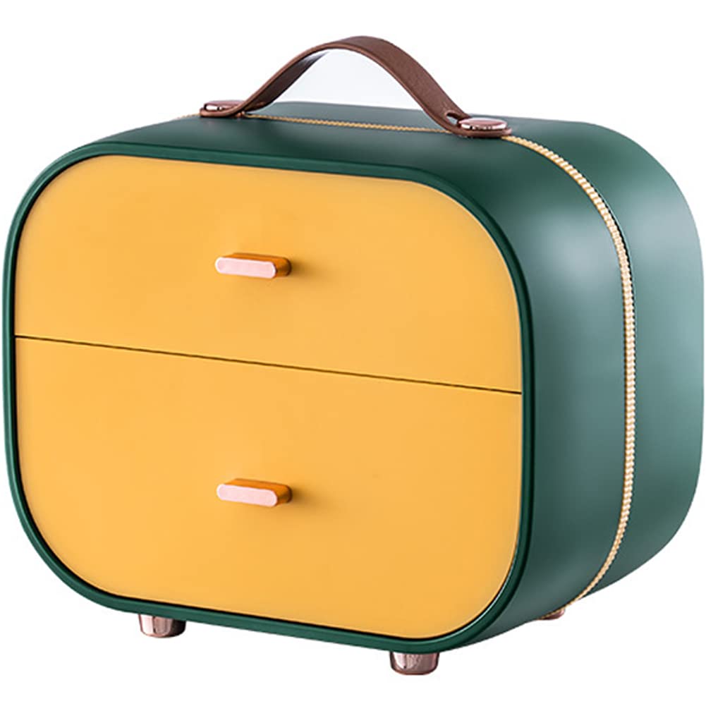 WAYUTO 3-Tier Drawer Storage Organizer with Handle - Portable Desktop Organizer for Cosmetics, Jewelry, Office & School Supplies - Green Makeup Container for Girls (Perfect for Bedroom, Bathroom & Dorm Organization)