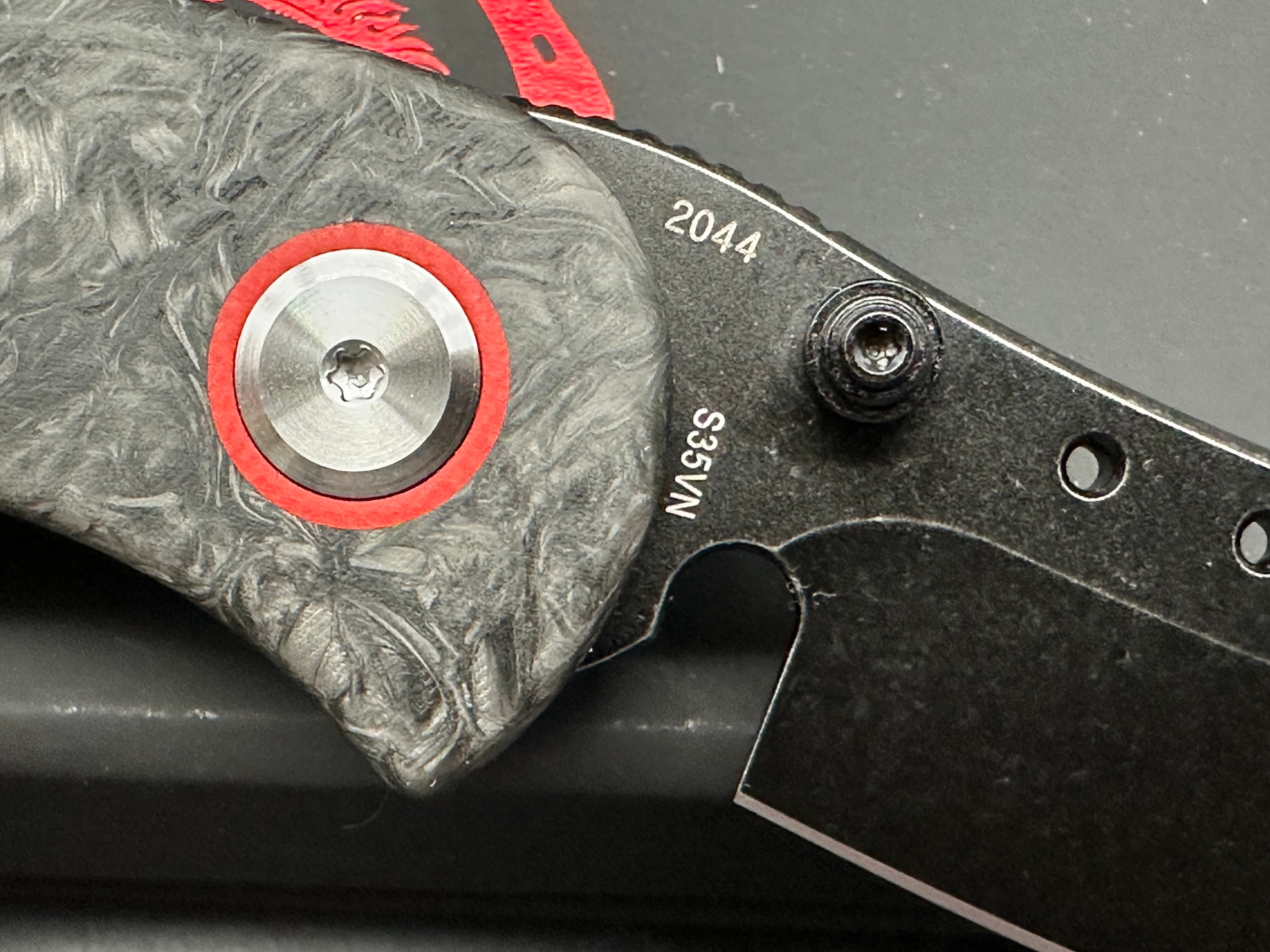 Premium Red Horse Hell Razor Pocket Knife - S35VN PVD Coated Blade with Marble Carbon Fiber Handle - EDC, Outdoor Survival, Camping & Tactical Gear