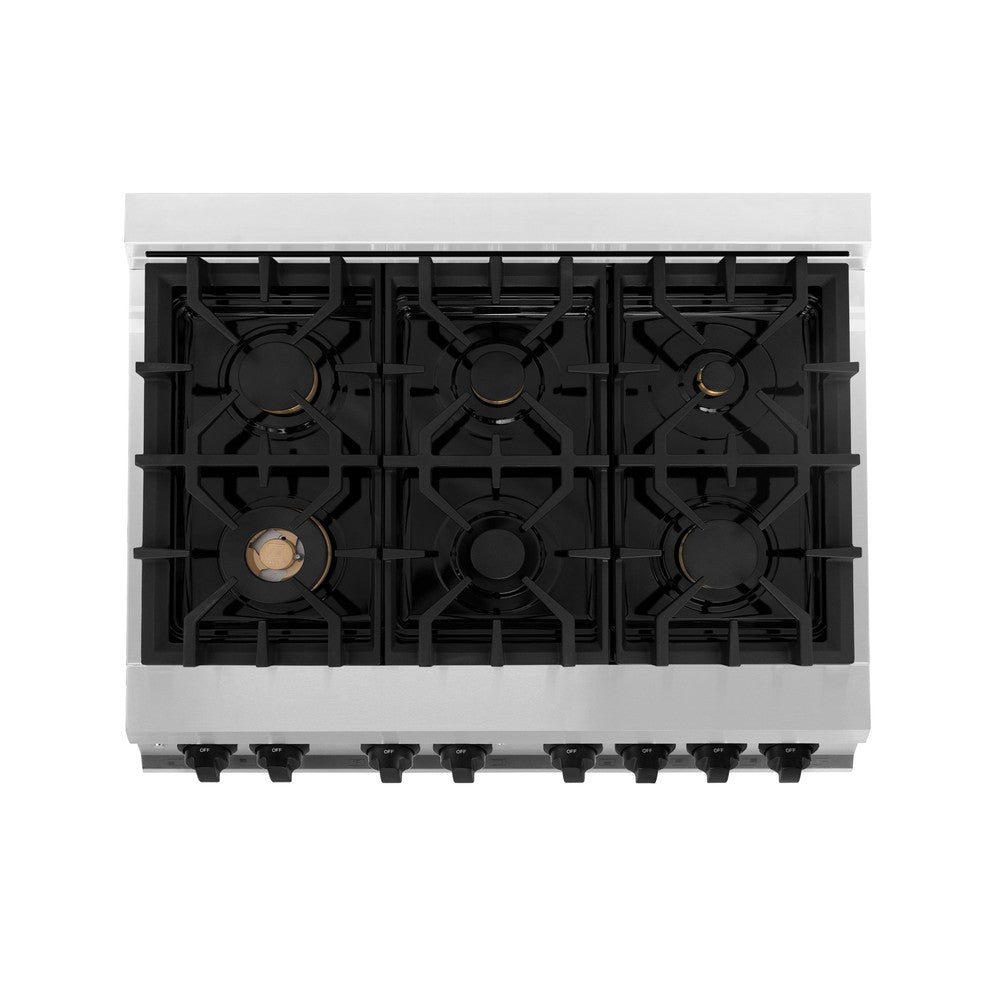 ZLINE Autograph Edition 36-inch Stainless Steel Dual Fuel Range & Range Hood Kitchen Package with Matte Black Accents - Professional Gas Stove & Powerful Ventilation for Home Chefs | Perfect for Modern Kitchens, Cooking Enthusiasts & Entertaining Guests