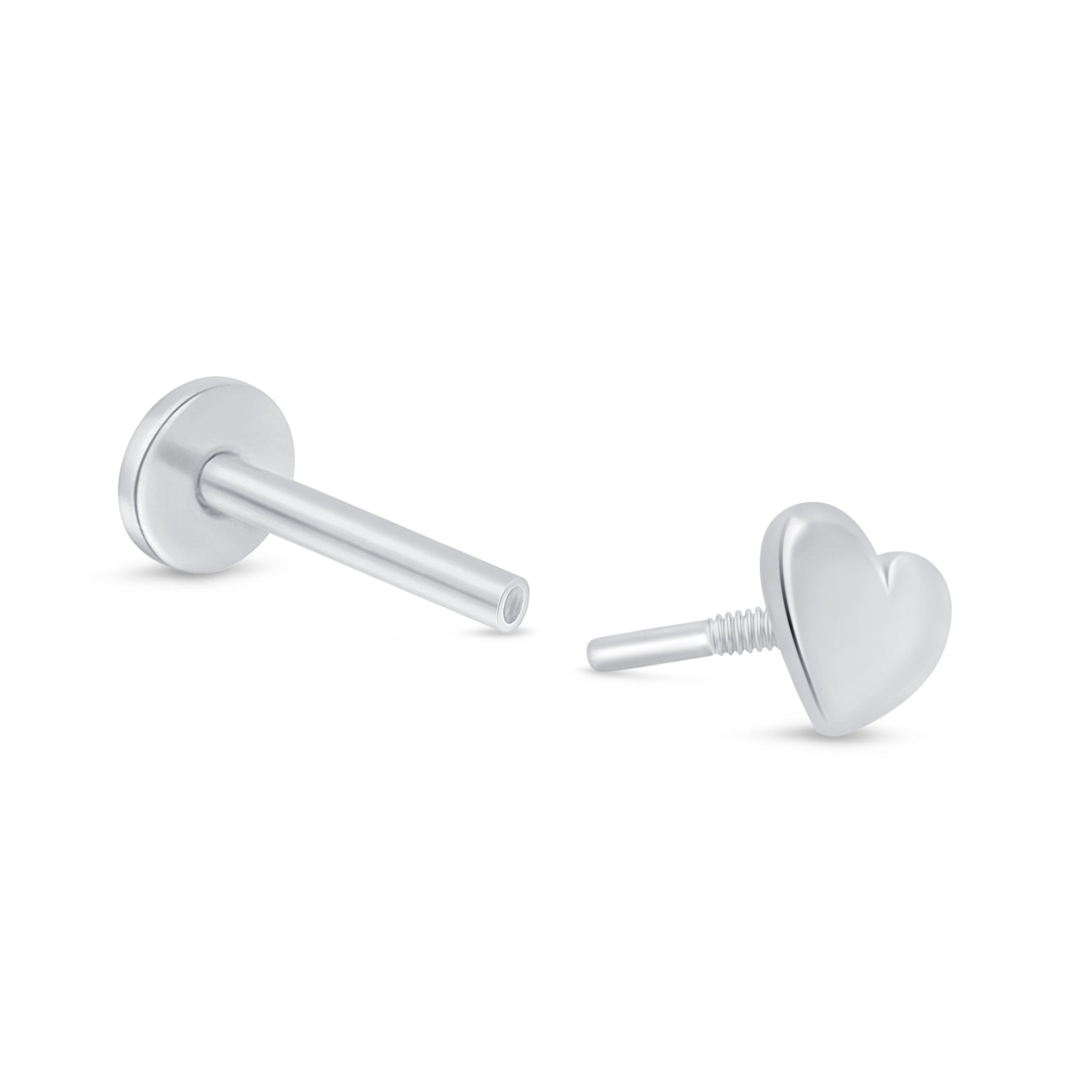 Minimalist Heart Stud Earrings - 14k Solid White Gold Flat Back Earrings for Women | Perfect for Everyday Wear, Gifts & Special Occasions