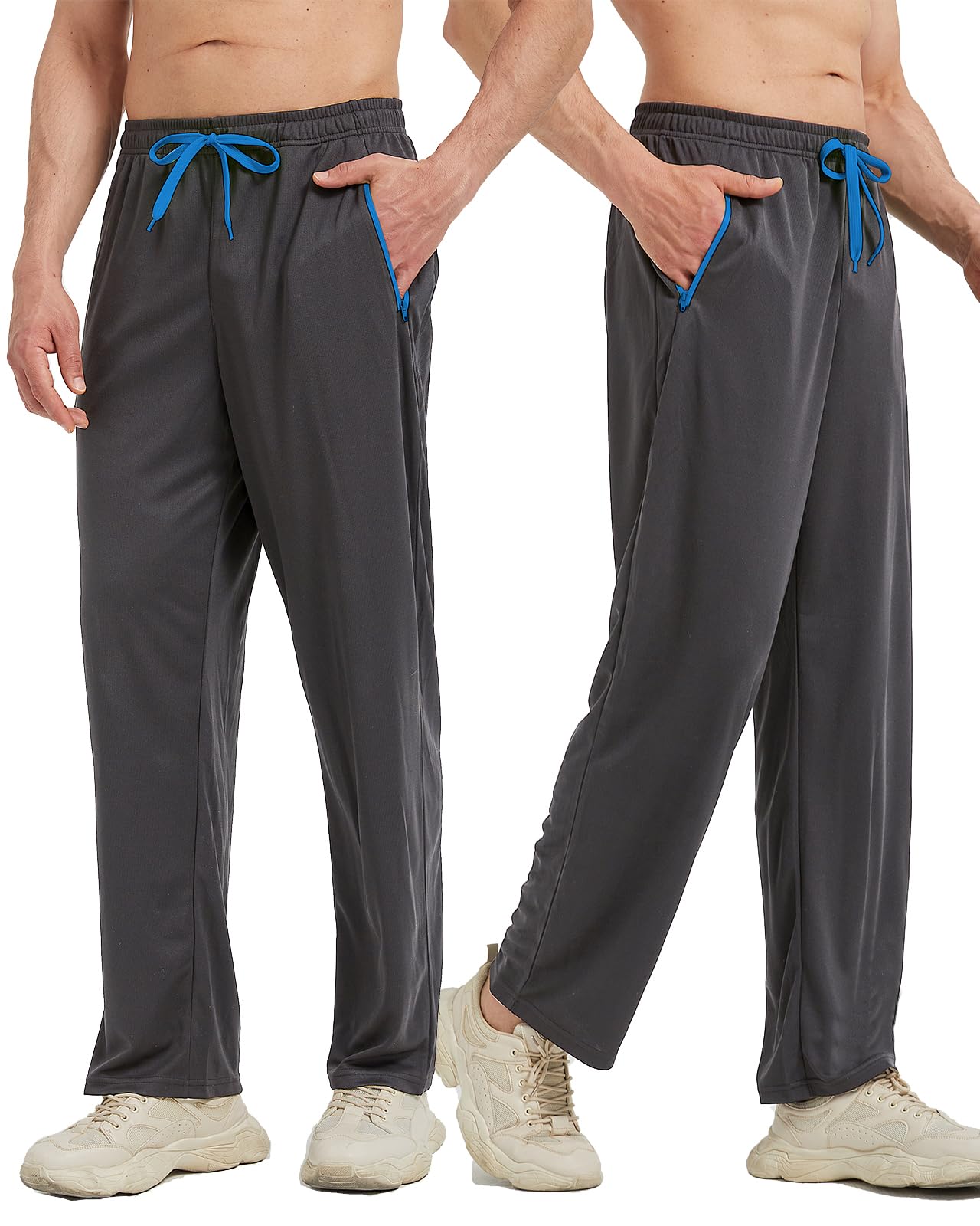 ZEROWELL Men's Lightweight Athletic Sweatpants with Zipper Pockets - Open Bottom Design for Workout, Running, Gym & Training - Perfect for Jogging, Yoga, Lounge & Casual Wear