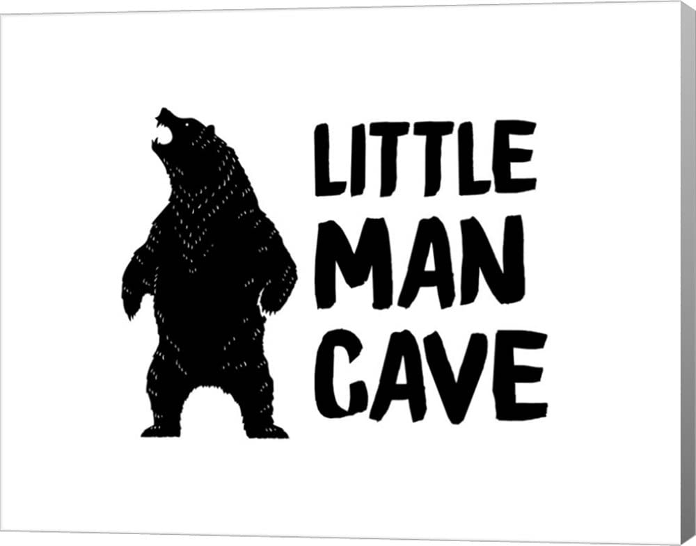 Color Me Happy Little Man Cave Standing Bear White Canvas Art - 25 x 20 Inches Gallery Wrap Wall Decor for Home Office, Man Cave, or Cabin Decor