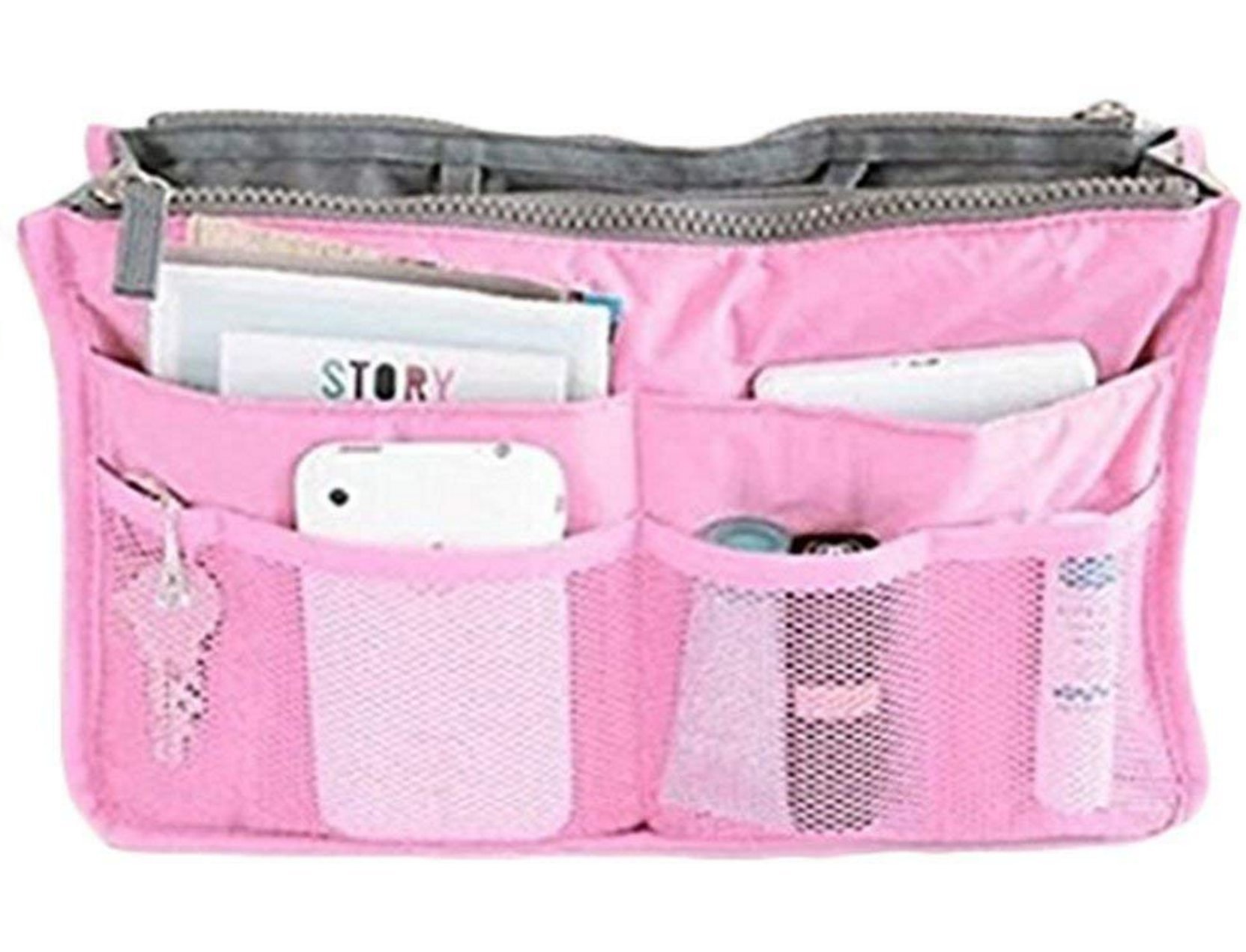 Liroyal Pink Handbag Organizer Insert - Travel Cosmetic & Makeup Bag for Women - Perfect for Purse, Tote, and Backpack Organization