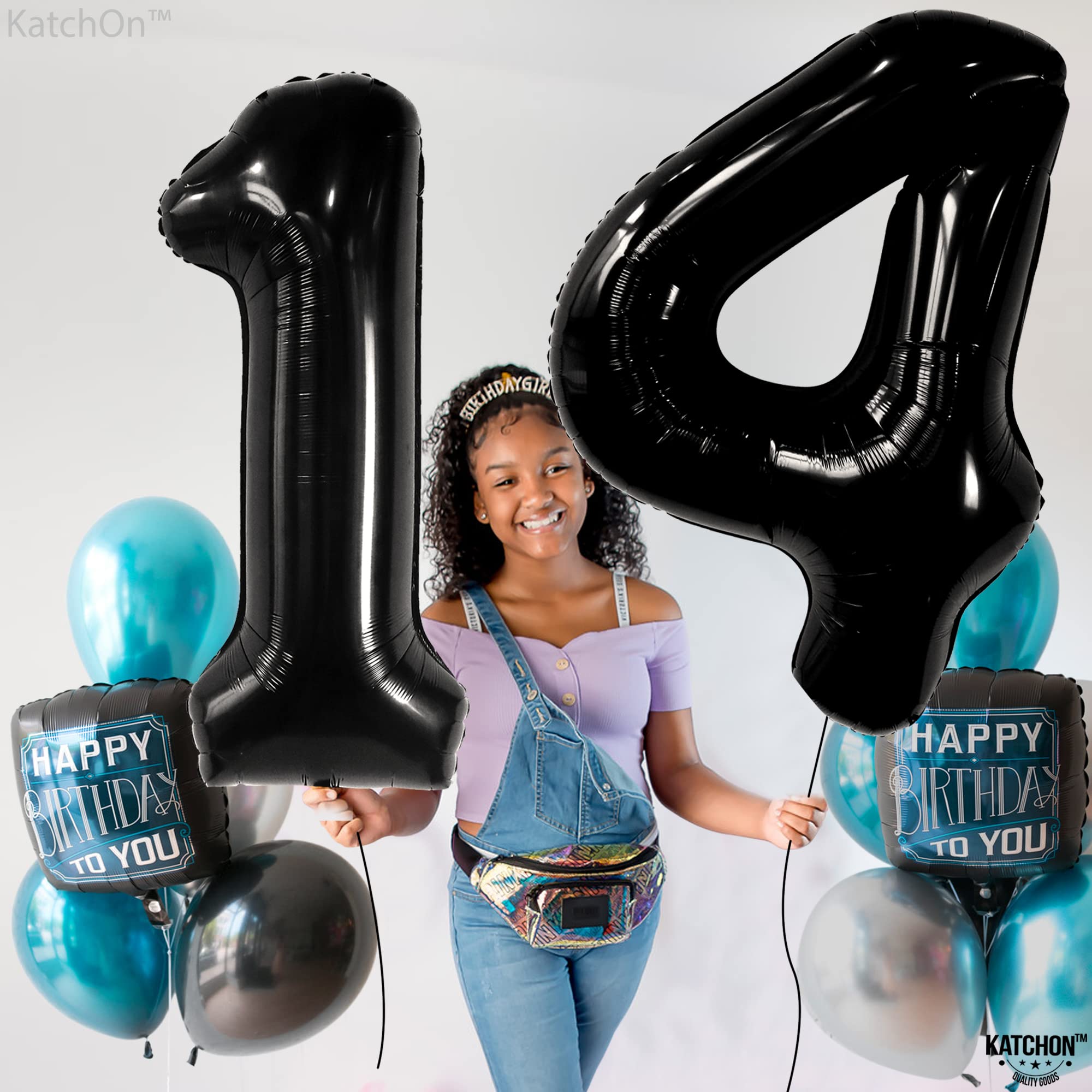 KatchOn 40 Inch Giant Black 14 Balloon Numbers Foil - Birthday Party Decorations for Boys | 14th Birthday Balloons for Teen Boy Party Supplies | Perfect for Birthday Parties, Graduations & Special Celebrations