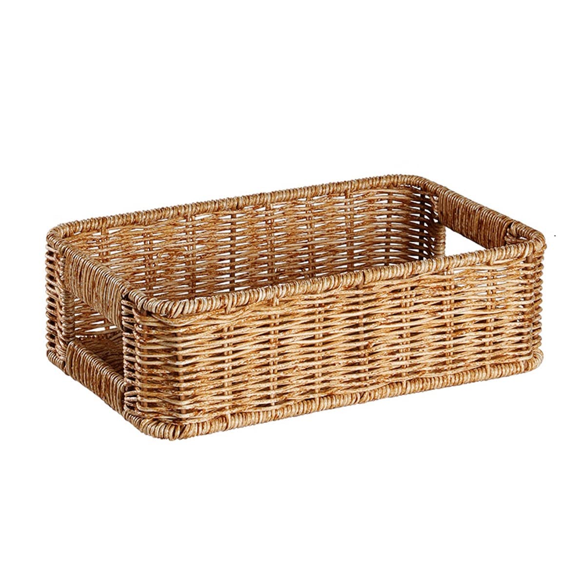 Rattan Woven Storage Basket - Rectangular Bathroom Organizer, Cosmetic & Key Tray, Desktop & Restaurant Decor (Beige) | Perfect for Home, Office & Spa Organization