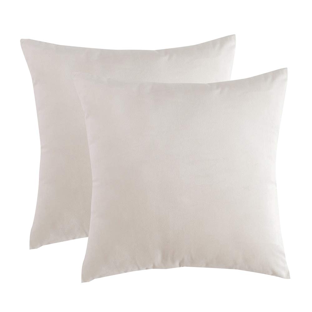 RainRoad Velvet Decorative Throw Pillow Covers 18x18 Inch - Soft Square Cream Cushion Covers for Sofa, Couch, Bed & Chair - Set of 2 - Perfect for Living Room Decor, Bedroom Accents & Home Styling