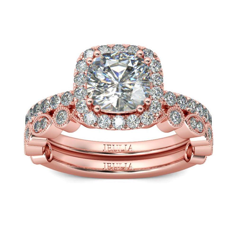 Jeulia 2.65 Carat Sterling Silver Halo Cushion Cut Engagement Ring Set - Wedding & Anniversary Band for Women with Jewelry Gift Box | Perfect for Proposals, Bridal Jewelry & Special Occasions