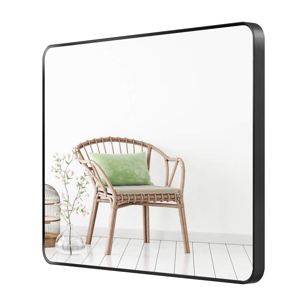 Deby 30x40 Inch Rectangle Wall Mirror with Brushed Metal Frame - Large Black Bathroom, Entryway & Living Room Mirror - Hangs Vertically or Horizontally - Perfect for Home Decor, Vanity & Bedroom Makeovers