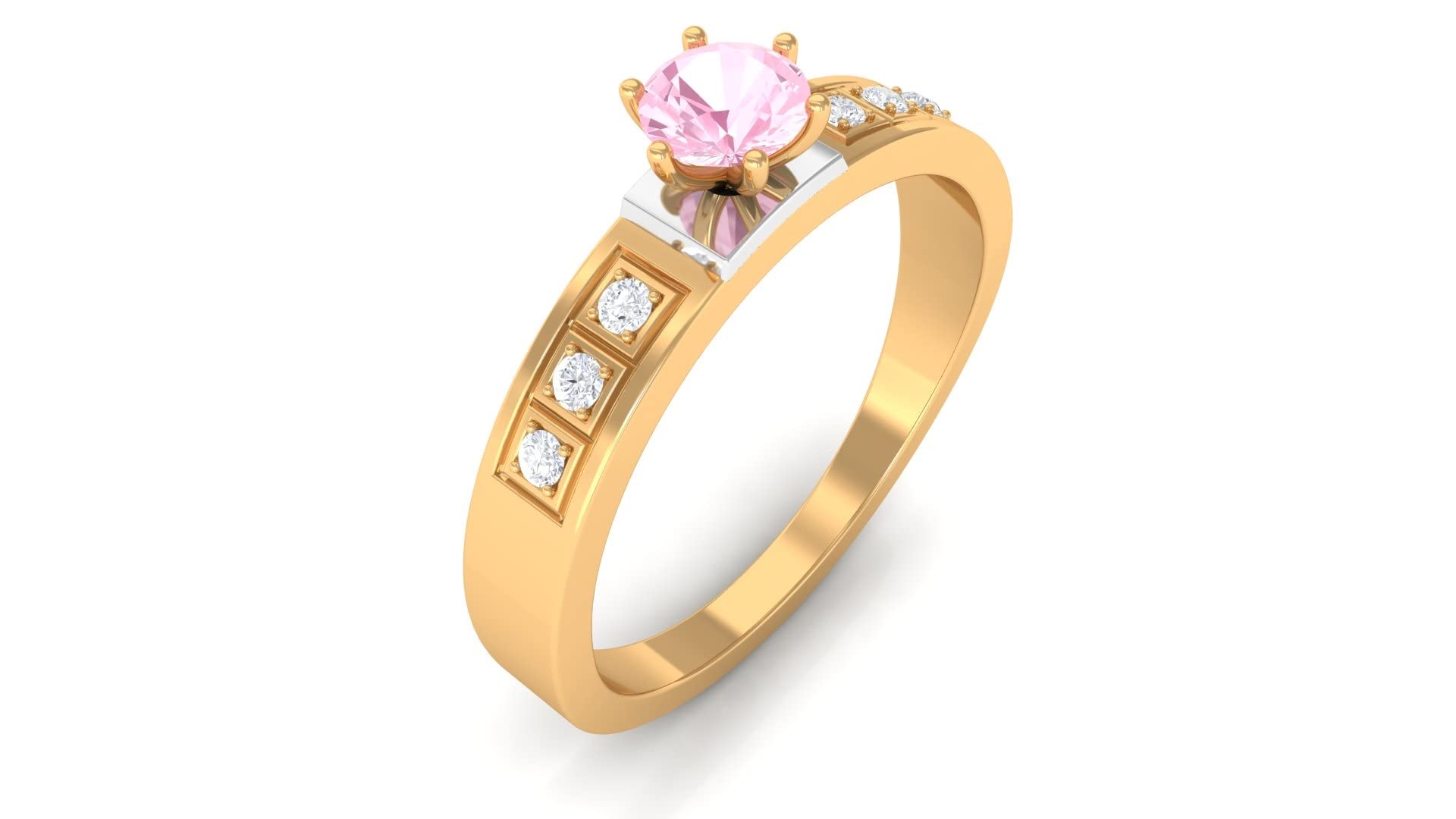 1/4 CT Rose Quartz Solitaire Band Ring with Diamond - 4MM Round Cut Rose Quartz Engagement Ring for Women - 14K Solid Gold Wedding Ring - Perfect for Proposals, Anniversaries & Special Occasions
