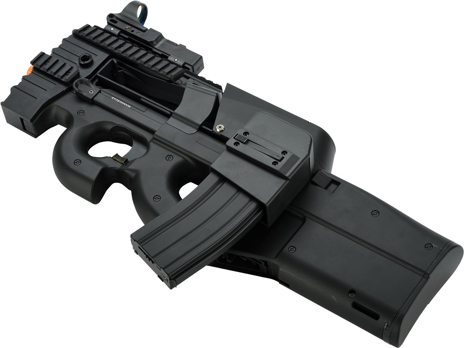 Evike Airsoft Custom Swordfish P90 Airsoft Gun with TMAG Bundle - Black | High Performance Airsoft Rifle for Tactical Games & Training