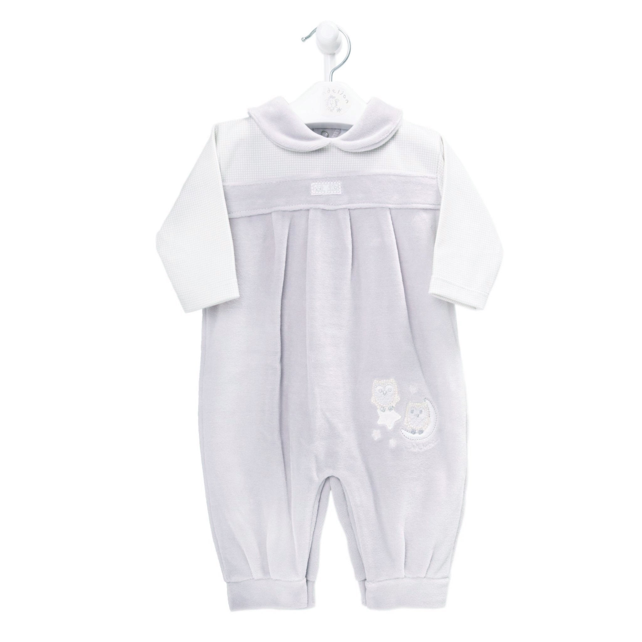 Grey Velour Owl on the Moon Romper for Baby - Soft & Cozy Jumpsuit for Newborns, Infants & Toddlers - Perfect for Playtime, Nursery, Photo Shoots & Special Occasions