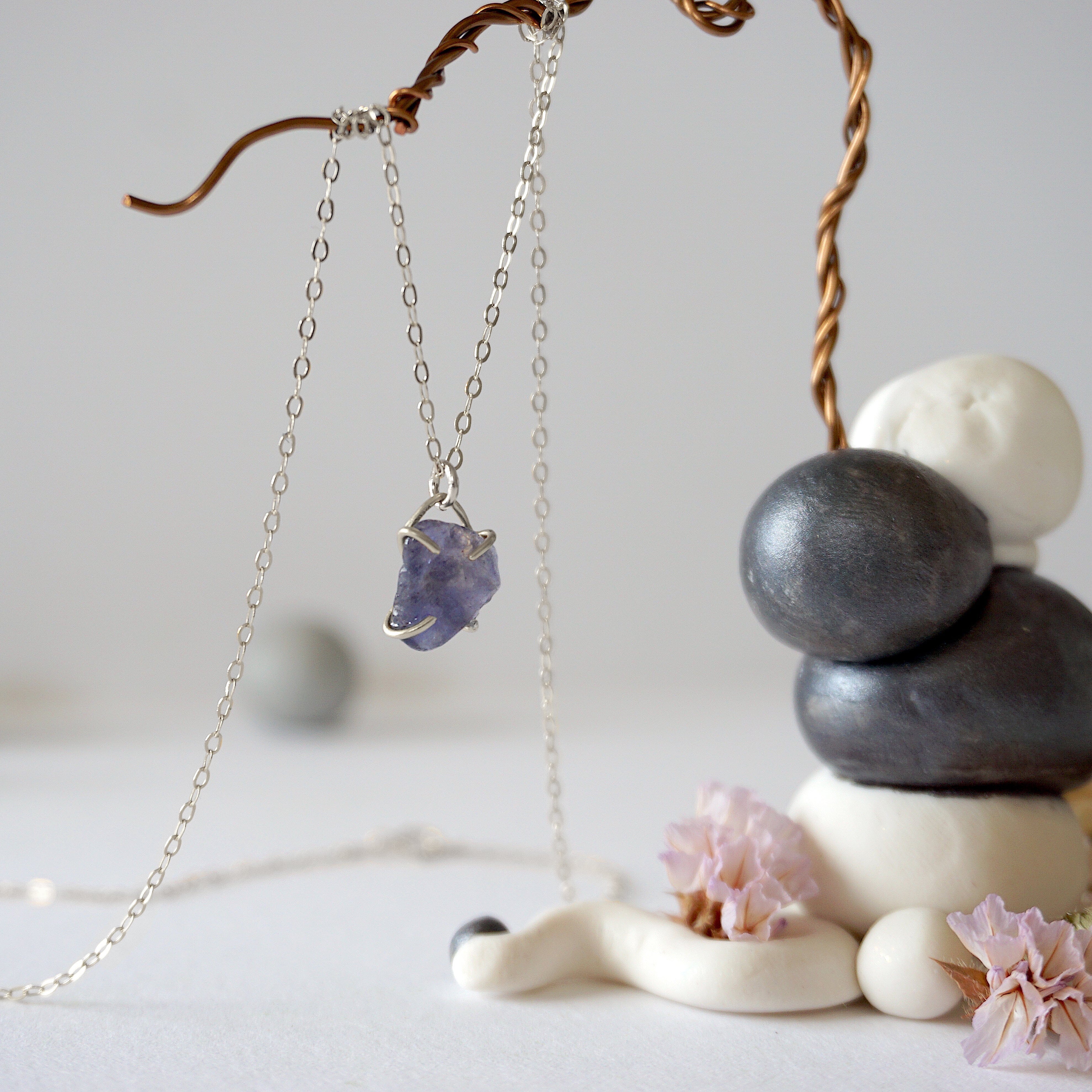 Iolite Sapphire Necklace - Sterling Silver Huggie Charm Pendant for Women | Elegant Jewelry Gift for Birthday, Anniversary & Special Occasions