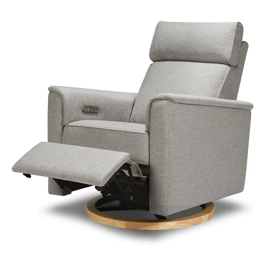 Monogram by Namesake Willa Power Recliner with Adjustable Headrest - Performance Grey Eco Weave & Wood Base (Exclusive) - Perfect for Living Room, Home Theater & Office Relaxation