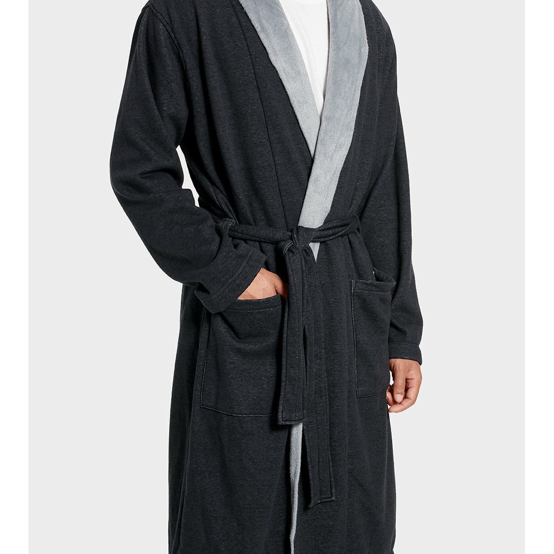 UGG Men's Robinson Robe in Black Heather - Soft Fleece Bathrobe for Men - Cozy Loungewear for Home, Spa & Relaxation